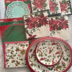 Festive Holiday Tableware Set with Poinsettia and Cardinal Design